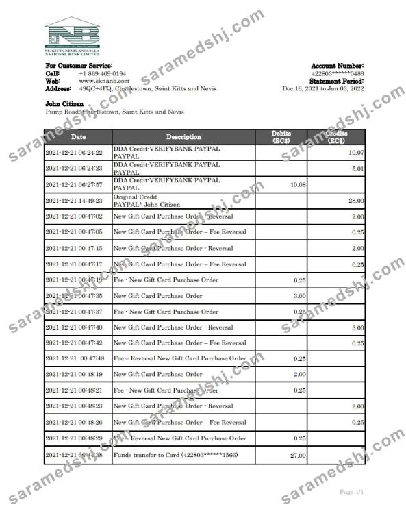 Saint Kitts and Nevis SKNA Bank statement xls
